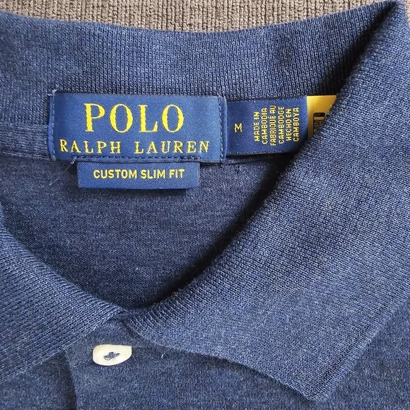 Polo Ralph Lauren Custom Slim-fit cotton piqué Heather Blue Men polo shirt Sz M